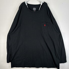 古着 ポロ・ラルフローレン POLO RALPH LAUREN 長袖Tシャツ ロゴ 刺繍 大きいサイズ 胸ポケ 4XL ブラック 無地 メンズ 【中古】