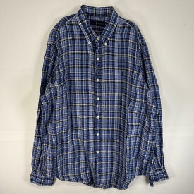 古着 ラルフローレン RALPH LAUREN 長袖シャツ ロゴ 刺繍 大きいサイズ チェック リネン XL ネイビー系 マルチカラー メンズ 【中古】