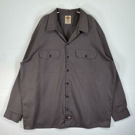 古着 ディッキーズ Dickies 長袖シャツ ワーク　作業着　フラップポケ 大きいサイズ ワンポイント　ロゴ XL グレー系 無地 メンズ 【中古】