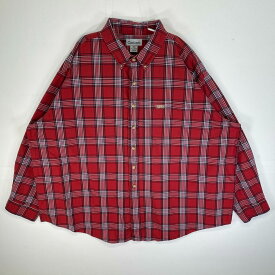 古着 カーハート Carhartt 長袖シャツ ワーク 大きいサイズ　肉厚 ボタンダウン 3XL レッド系 マルチカラー メンズ 【中古】