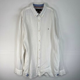 古着 トミーヒルフィガー TOMMY HILFIGER 長袖シャツ ロゴ 刺繍 リネン SLIM FIT XL ホワイト系 無地 メンズ 【中古】