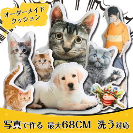 【SS期間ポイント5倍】【SNSで大人気】【送料無料】写真入れ オーダーメイドペット写真クッション 写真で作る思い出クッション メモリアルグッズ 洗う対応 記念日ギフト 片面プリント 最長辺68CM ギフト プレゼント 誕生日 猫meme 猫ミーム ねこ いぬ 爆笑 ウケる