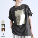 【10日(木)20時開始！72h限定】今だけ☆2,999円！箔プリント半袖BIGTシャツ(day253712) レディース 2025年夏新作 カットソー Tシャツ 五分袖 半袖 体型カバー オーバーサイズ 箔 プリント 夏 reca レカ ネコポス発送10 s