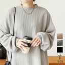 【大創業祭★半額SALE開催中】リブニットソーオーバーサイズプルオーバー(R23218-k) レディース プルオーバー ニットソー トレーナー カジュアル シンプル 楽ちん 体型カバー ゆるだぼ 長袖 トップス 春 秋 冬 reca レカ 宅配便発送 s