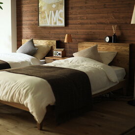 ベッド folk／BR セミダブルサイズ ナノテックプレミアム ポケットコイル マットレス付き ブラウン ベッドフレーム 西海岸 モダン 北欧 ヴィンテージ 木製 無垢