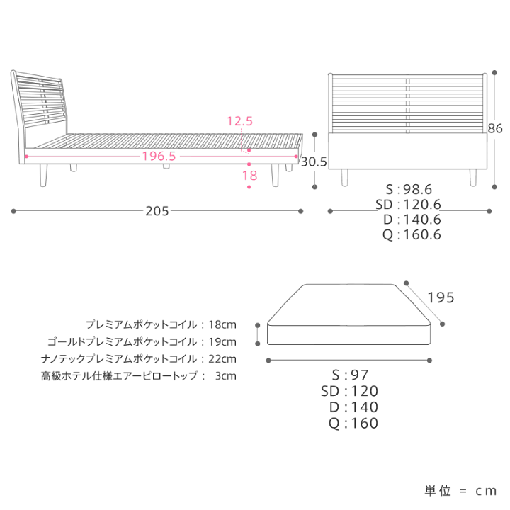 楽天市場】ベッド NOANA／NA スタンダード ダブルサイズ フレームのみ