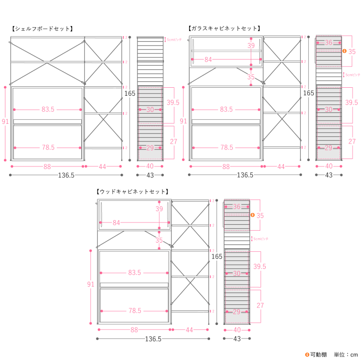 楽天市場】R.U.S おすすめセット#60 ウッドキャビネットセット 幅136cm