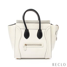 セリーヌ CELINE ラゲージ ミニショッパー ハンドバッグ レザー ホワイト ブラック 165213 【中古】 送料無料