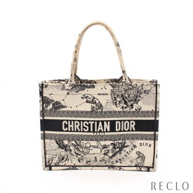 クリスチャンディオール Christian Dior BOOK TOTE ブックトート ミディアム ハンドバッグ トートバッグ キャンバス オフホワイト ブラック M1296ZRHZ_M941 【中古】