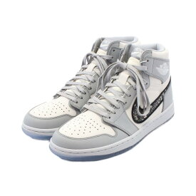 【10%OFFクーポン対象11/4 20時〜11 1:59】ディオール Dior DIOR × NIKE Air Jordan 1 High スニーカー 靴 レザー キャンバス グレー系 / ホワイト系 / ネイビー系 【中古】
