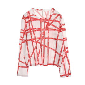 エルメス HERMES ボルデュックリボン カットソー 衣料品 トップス コットン ホワイト系 / レッド系 【中古】