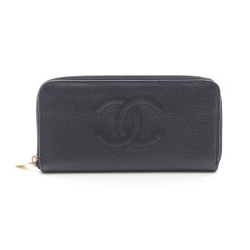 シャネル CHANEL ココマーク ラウンド長財布 財布 レザー グレインドカーフスキン ブラック系 【中古】