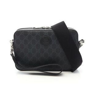�O�b�` GUCCI GG�X�v���[�� �V�����_�[�o�b�O �o�b�O PVC�R�[�e�B���O�L�����o�X ���U�[ �u���b�N�n 70346892THF1000 �y�V�i�z