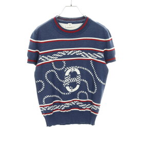 エルメス HERMES カノエ シェーヌダンクル ニット 衣料品 トップス カシミヤ シルク シルク ネイビー系 / マルチカラー 3E2615D4 【中古】