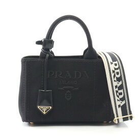 プラダ PRADA CANAPA RICAMO ハンドバッグ バッグ キャンバス ブラック系 1BG464 【中古】