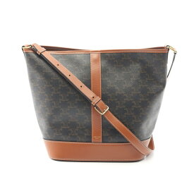 セリーヌ CELINE ミディアム バケット トリオンフ ショルダーバッグ バッグ PVCコーティングキャンバス レザー ブラック系 / ブラウン系 191132CAS.04LU 【中古】