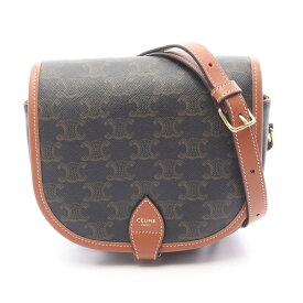 セリーヌ CELINE フォルコ ミディアムバッグ トリオンフ ショルダーバッグ バッグ PVCコーティングキャンバス レザー ブラック系 / ブラウン系 【中古】