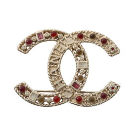 【15%OFFクーポン対象 5/9 20時〜5/16 9:59】シャネル CHANEL ココマーク ブローチ アクセサリー GP（ゴールドメッキ） ラインストーン / フェイクパール ゴールド系 / マルチカラー 【中古】