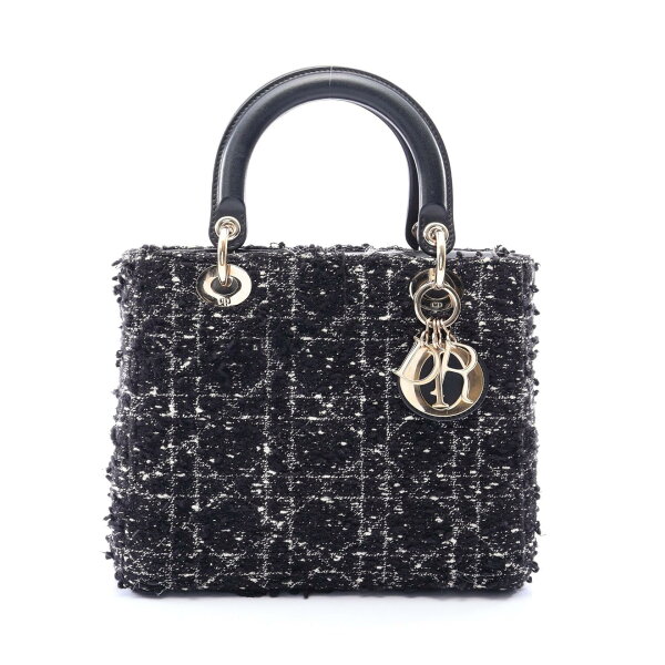 《10%OFFクーポン対象 9/4 20時～9/11 1:59》ディオール Dior LADY DIOR レディディオール ハンドバッグ バッグ ファブリック レザー ブラック系 / ホワイト系 【中古】
