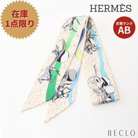 【エントリーでポイント10倍◎対象店舗限定27日1:59迄】エルメス HERMES ツイリー 「Space Derby」 リボン スカーフ シルク オフホワイト 【中古】_2406ss_all_wal_0604