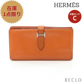 【エントリーでポイント10倍◎対象店舗限定27日1:59迄】エルメス HERMES ベアンスフレ 二つ折り長財布 シェーブル オレンジ シルバー金具 □O刻印 【中古】 送料無料 サイフ_2406ss_all_wal_0604