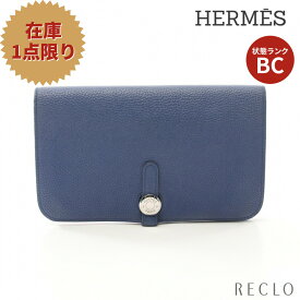 【エントリーでポイント10倍◎対象店舗限定27日1:59迄】エルメス HERMES ドゴンGM 二つ折り長財布 トゴ ブルー シルバー金具 T刻印 【中古】 送料無料 サイフ_2406ss_all_wal_0604