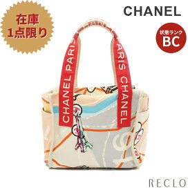 【エントリーでポイント10倍◎店舗限定11日1:59迄】シャネル CHANEL クルーズライン Paris Map ハンドバッグ トートバッグ キャンバス レザー ライトグレー レッド マルチカラー A30833【中古】 送料無料