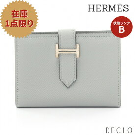 【エントリーでポイント10倍◎対象店舗限定27日1:59迄】エルメス HERMES ベアン ミニ ブルーペール カードケース ヴォーエプソン ライトグレー シルバー金具 C刻印 【中古】 送料無料_2406ss_all_sp_0604