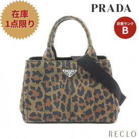 プラダ PRADA CANAPA カナパ ハンドバッグ トートバッグ レオパード キャンバス カーキブラウン 2WAY 1BG439【中古】 送料無料_2406ss_all_bg_0604