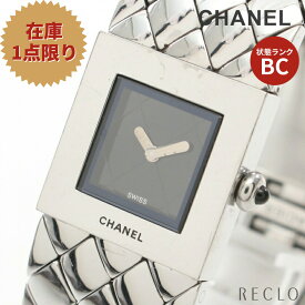 【エントリーでポイント10倍◎対象店舗限定27日1:59迄】シャネル CHANEL ACIER アシエ マトラッセ レディース 腕時計 クオーツ SS シルバー ブラック文字盤 H0009【中古】 送料無料 トケイ_2406ss_all_watc_0604