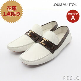 ルイヴィトン LOUIS VUITTON ホッケンハイム ライン ローファー モノグラム フラットシューズ レザー PVC ホワイト ダークブラウン 【中古】 送料無料 ルイビトン 美品