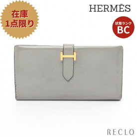 【エントリーでポイント10倍◎対象店舗限定27日1:59迄】【SALE 15%OFF以上】エルメス HERMES ベアンクラシック 二つ折り長財布 ボックスカーフ ライトグレー ゴールド金具 【中古】