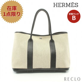 【SALE 15%OFF以上】エルメス HERMES ガーデンパーティPM ハンドバッグ トートバッグ トワルアッシュ レザー ライトグレー ブラック シルバー金具 □P刻印 【中古】