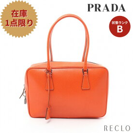 【エントリーでポイント10倍◎対象店舗限定27日1:59迄】【SALE 5%OFF以上】プラダ PRADA ビジネスバッグ ハンドバッグ レザー オレンジ 三角プレート 【中古】