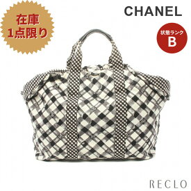 【エントリーでポイント10倍◎店舗限定4日20:00開始】【SALE 15%OFF以上】シャネル CHANEL クルーズライン ココマーク ハンドバッグ トートバッグ ギンガムチェック キャンバス レザー ホワイト ブラック グレー 【中古】