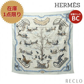 【エントリーでポイント10倍◎対象店舗限定27日1:59迄】エルメス HERMES カレ90 Traineaux et glifsades スカーフ シルク アイボリー ライトグレー マルチカラー 【中古】