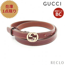 【エントリーでポイント10倍◎店舗限定11日1:59迄】グッチ GUCCI インターロッキングG ベルト レザー ブラウン ゴールド金具 159614【中古】