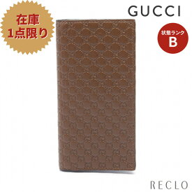 【エントリーでポイント10倍◎店舗限定11日1:59迄】グッチ GUCCI マイクログッチシマ 二つ折り長財布 レザー ブラウン 449245【中古】