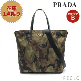 【エントリーでポイント10倍◎店舗限定11日1:59迄】プラダ PRADA TESSUTO STAMPAT ハンドバッグ トートバッグ カモフラージュ ナイロン サフィアーノレザー カーキグリーン マルチカラー 2WAY B2600A【中古】