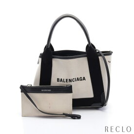 バレンシアガ BALENCIAGA ネイビーカバ XS ハンドバッグ キャンバス レザー ブラック オフホワイト 2WAY 390346【中古】 送料無料