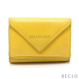 バレンシアガ BALENCIAGA PAPIER MINI WALLET ペーパーミニウォレット 三つ折り財布 コンパクトウォレット レザー イエロー 【中古】 送料無料 サイフ