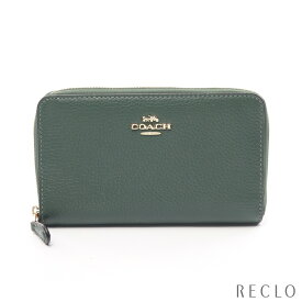 コーチ COACH ミディアム ラウンドファスナー財布 レザー グリーン C4124【中古】 送料無料 サイフ 良品