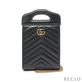 グッチ GUCCI GGマーモント トップハンドル ミニ ハンドバッグ レザー ブラック 2WAY 699756【中古】