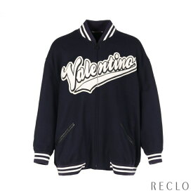 ヴァレンティノ VALENTINO Padded Jacket With Flocked Logo Patch スタジャン ウール レザー ネイビー ホワイト ブラック 1V3CIL858JD【中古】