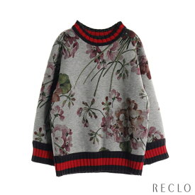 グッチ GUCCI スウェットシャツ クルーネック 花柄 レーヨン グレー マルチカラー 切替 418203【中古】