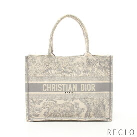 クリスチャンディオール Christian Dior BOOK TOTE ブックトート ミディアム ハンドバッグ トートバッグ キャンバス ライトグレー オフホワイト M1296ZRIW【中古】