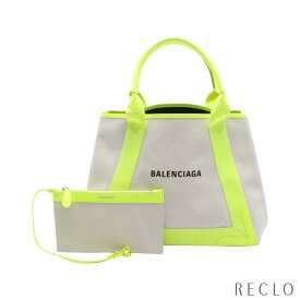 バレンシアガ BALENCIAGA NAVY CABAS NEW M ネイビーカバ ハンドバッグ トートバッグ キャンバス レザー アイボリー イエロー ネオンカラー 581292【中古】