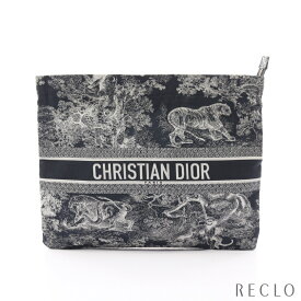 クリスチャンディオール Christian Dior DIORTRAVEL ジップポーチ クラッチバッグ ファブリック ネイビー ホワイト S5440UTEU_M928【中古】