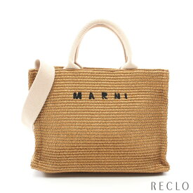 マルニ MARNI East-West SMALL ハンドバッグ トートバッグ ラフィア キャンバス イエローブラウン ライトベージュ 2WAY SHMP0070U0【中古】