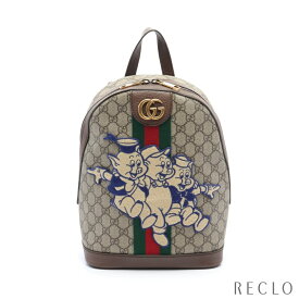 【エントリーでポイント10倍◎店舗限定11日1:59迄】グッチ GUCCI GUCCI × Disney 三匹のこぶた GGスプリーム バックパック リュックサック PVC レザー ベージュ マルチカラー 552884【中古】